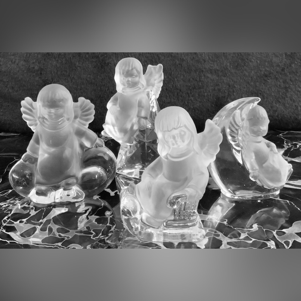 Set of 4 Goebel Frosted Lead Crystal Angels - Moon Star Cloud Sleigh
